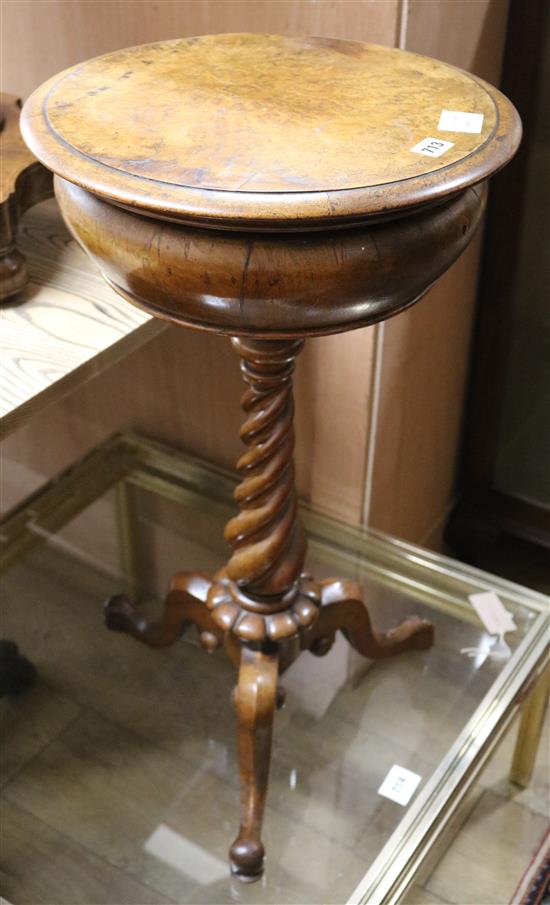 A Victorian burr walnut circular topped work table W.39cm